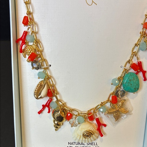 House of Harlow 1960 Gold Link Ocean 🌊Necklace with Orange and Turquoise Accents - Picture 2 of 5